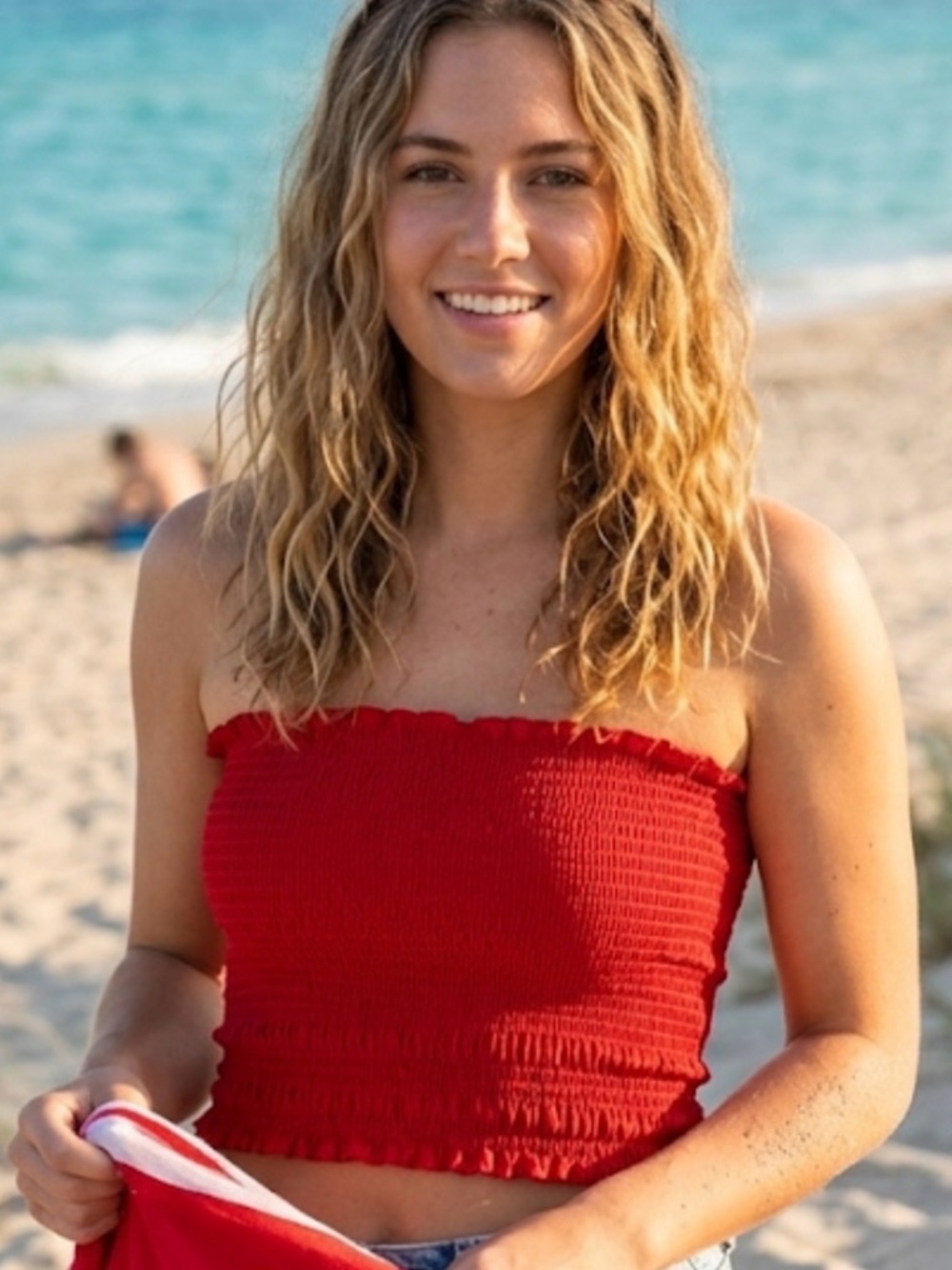 Red Smocked Tube Crop Top
